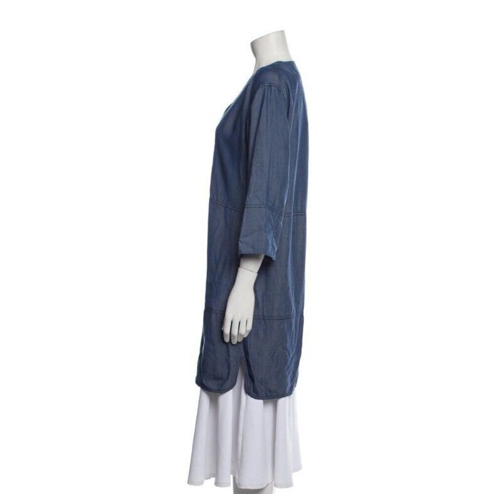 Vince S Chambray Mini Dress Blue V Neck Realxed Fit Tunic Pockets Shift - Picture 3 of 8